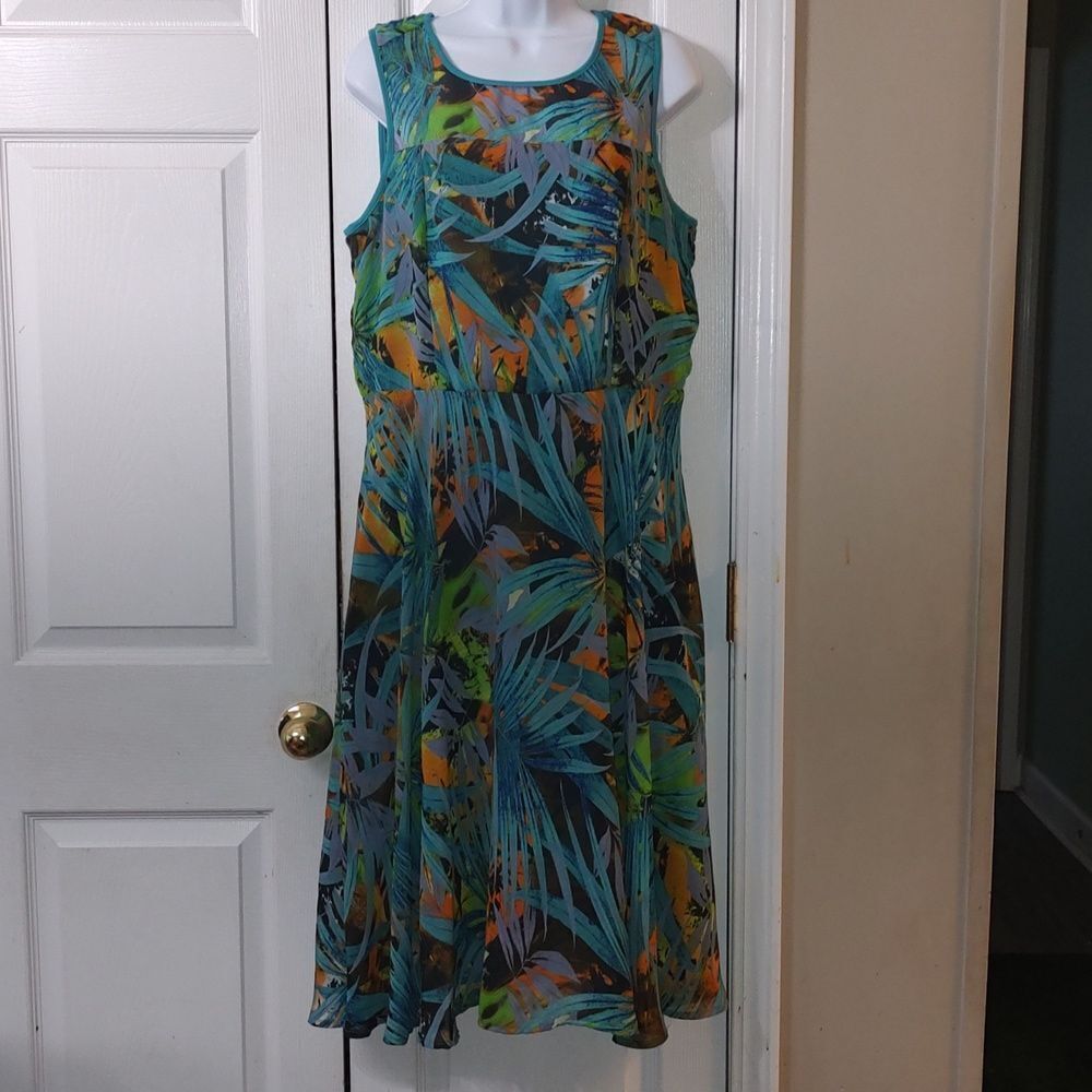Chris McLaughlin tropical fern print A line dress  Sz 12 NWOT